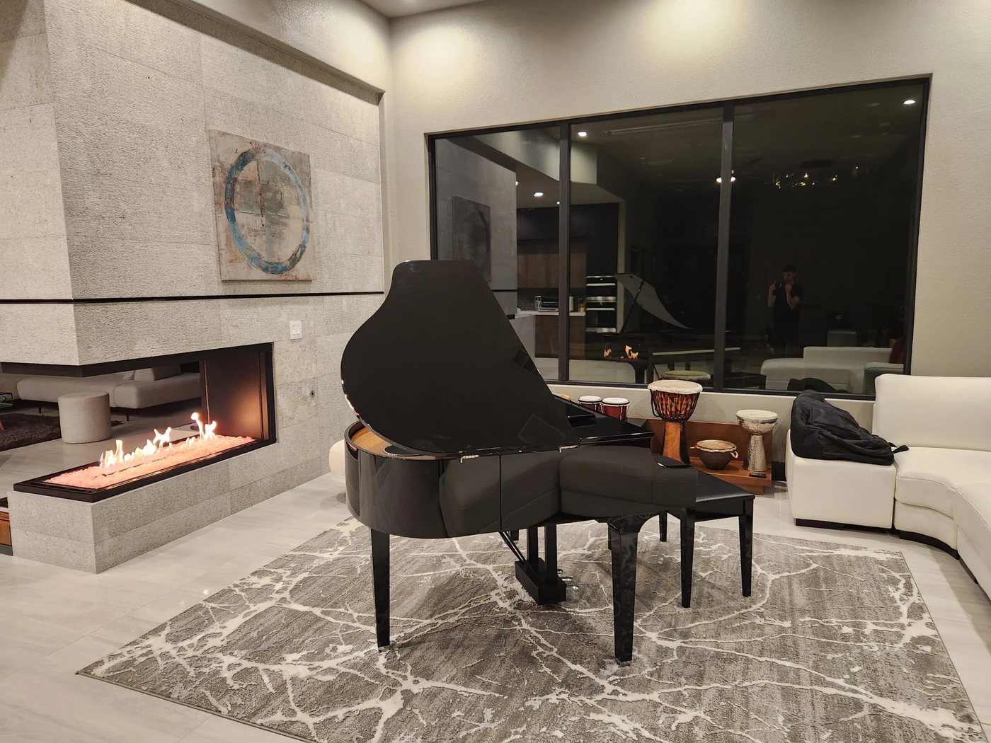 Living room and piano space.